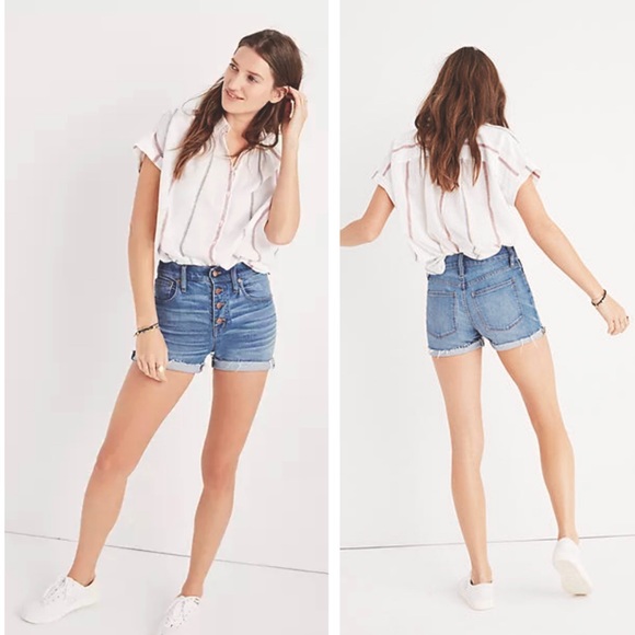 Madewell High Rise Denim Boyshorts Button Through Front Jean Shorts Blue Size 24 - Picture 16 of 16